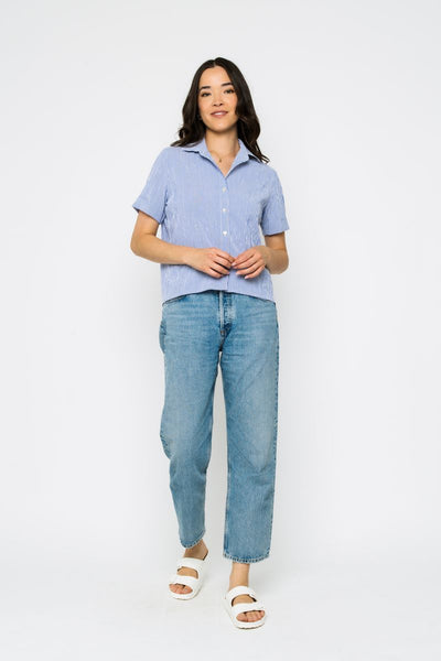 NINA-ROLL CUFF TOP - black, railroad stripe or summer olive