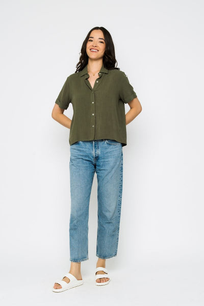 NINA-ROLL CUFF TOP - black, railroad stripe or summer olive