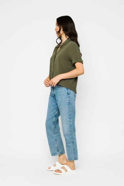 NINA-ROLL CUFF TOP - black, railroad stripe or summer olive