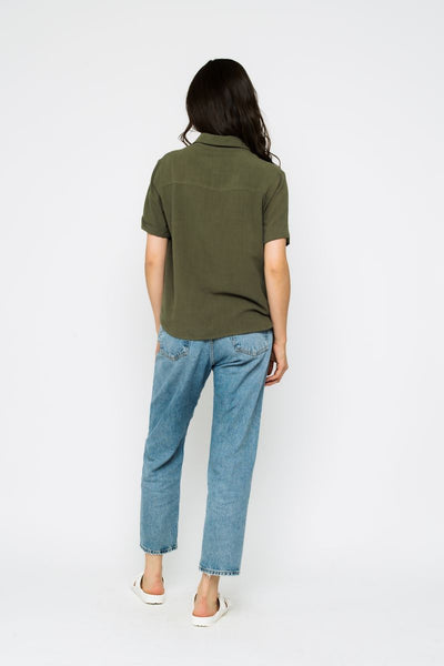 NINA-ROLL CUFF TOP - black, railroad stripe or summer olive
