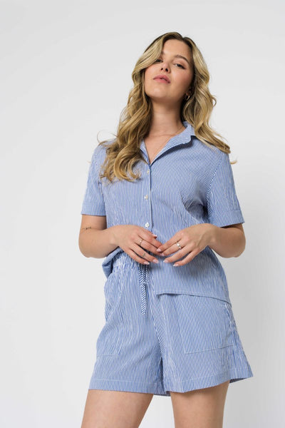 NINA-ROLL CUFF TOP - black, railroad stripe or summer olive