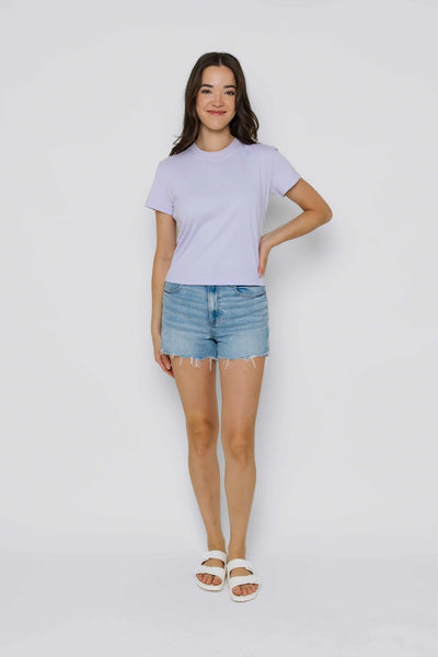 CLAIRE CREW TEE- lilac, white, olive leaf stripe or mini stripe