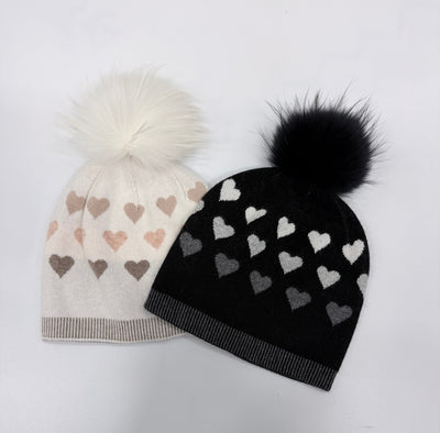 LAUREN HEART TOQUE- grey mocha or black grey