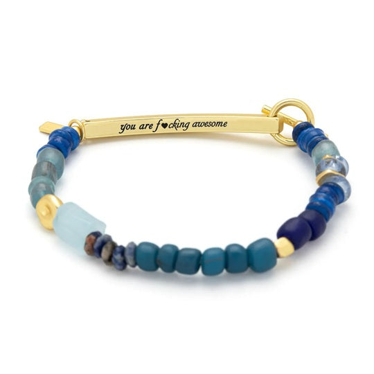 F♥CKING AWESOME HIDDEN MESSAGE BRACELET - Aquamarine/Gold