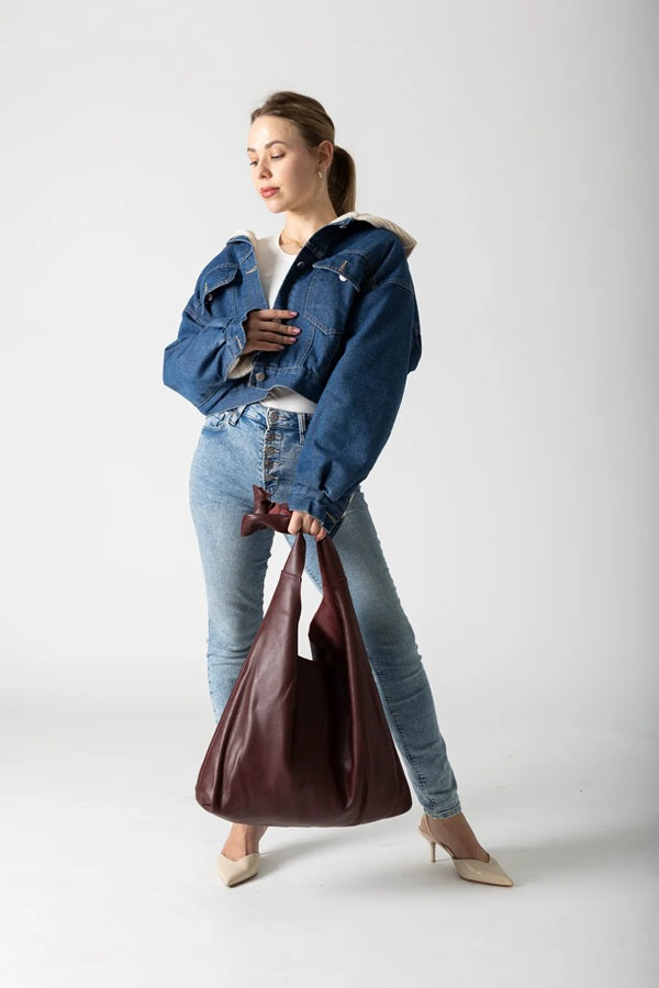 KNOT LEATHER TOTE - burgundy