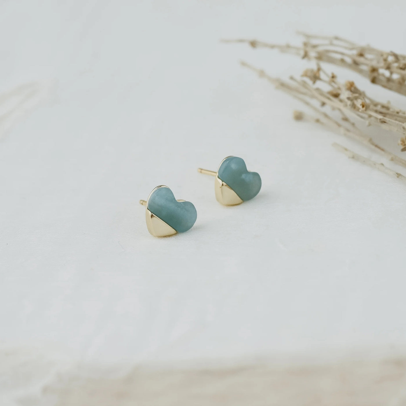 FULL HEART AMAZONITE STUDS - gold or silver
