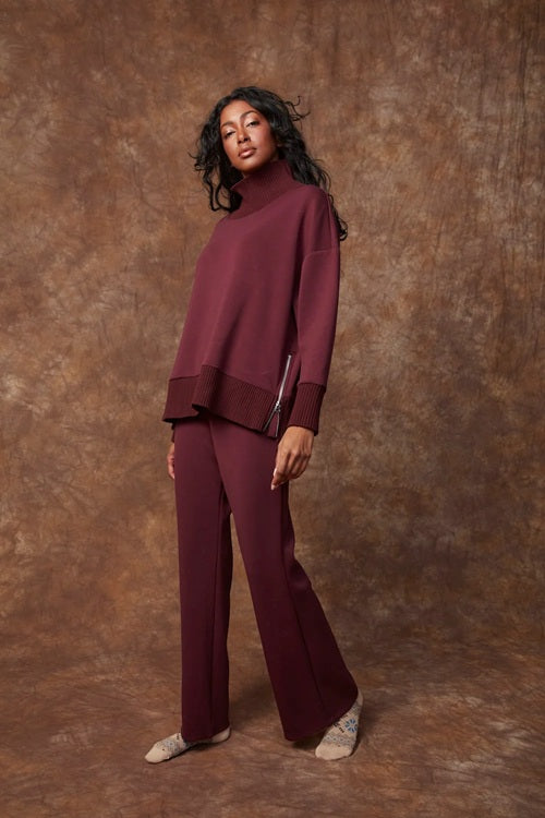 FLORINE SOFT KNIT FLARE PANT - black or prune