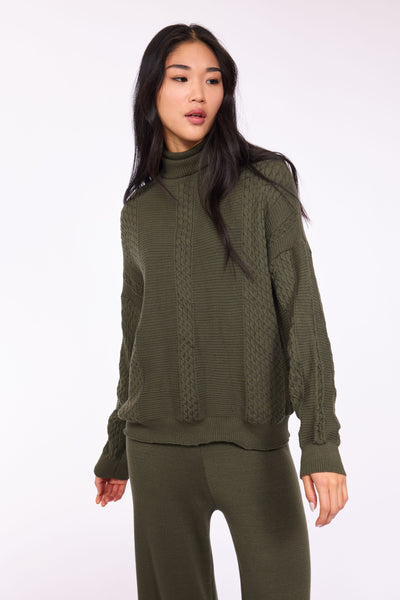 SYBLE CABLE TURTLENECK - deep moss or soft ivory