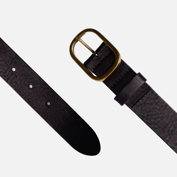 MARIKA LEATHER BELT - black with statement gold buckle