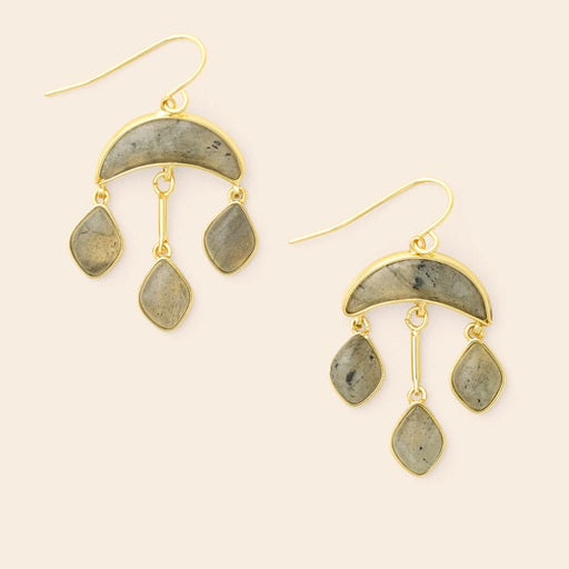 STONE CRESCENT DROP EARRINGS - Labradorite/Gold