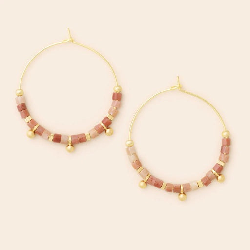 STONE DISK HOOPS - rhodonite / gold