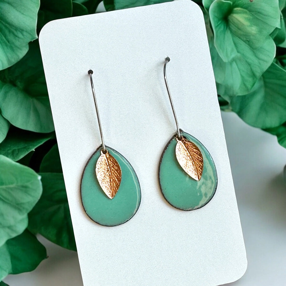 AQUA LEAF TEARDROP EARRINGS