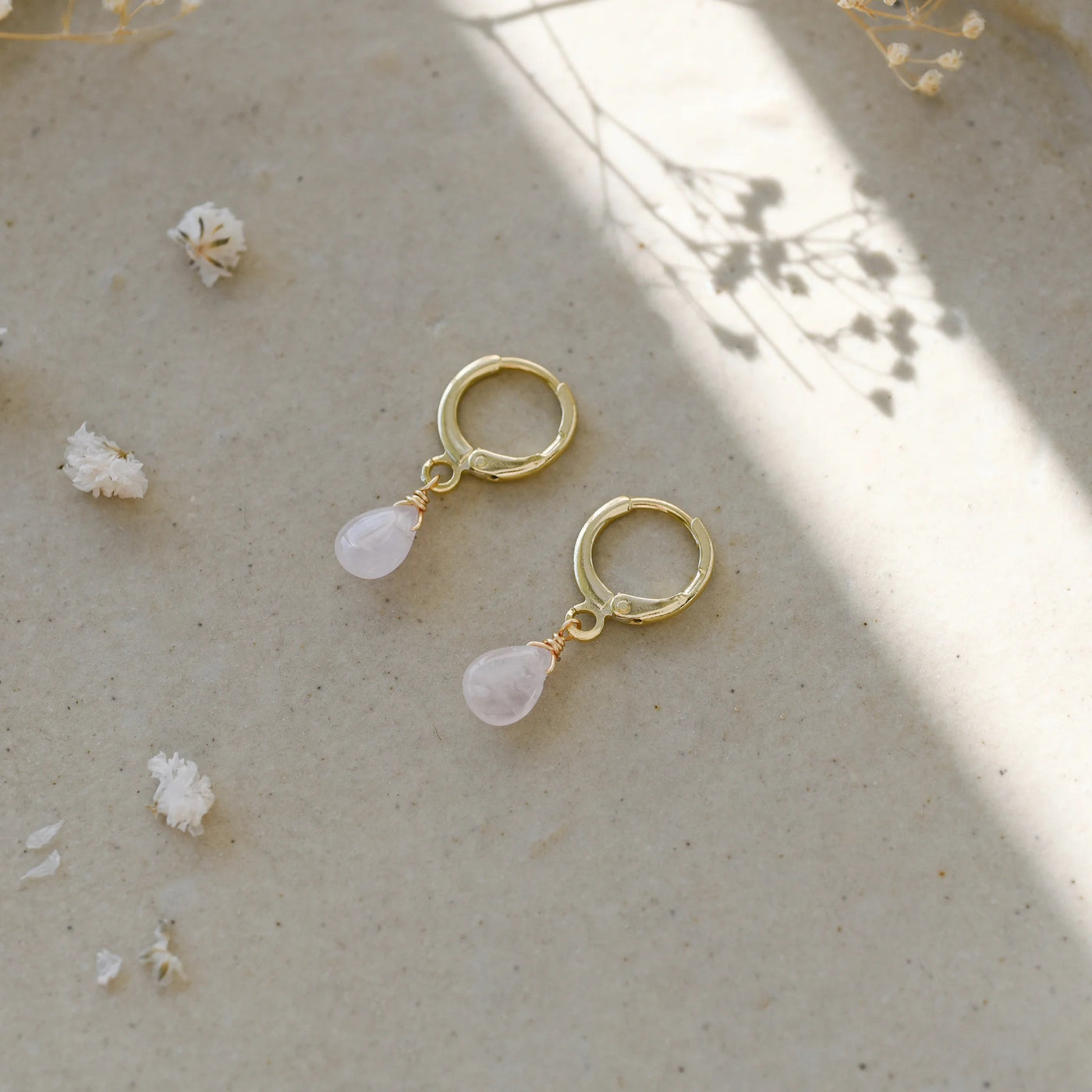 ZIA ROZE QUARTZ HOOPS - gold or silver