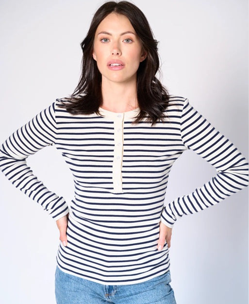 NATHALIE STRIPE HENLEY TOP