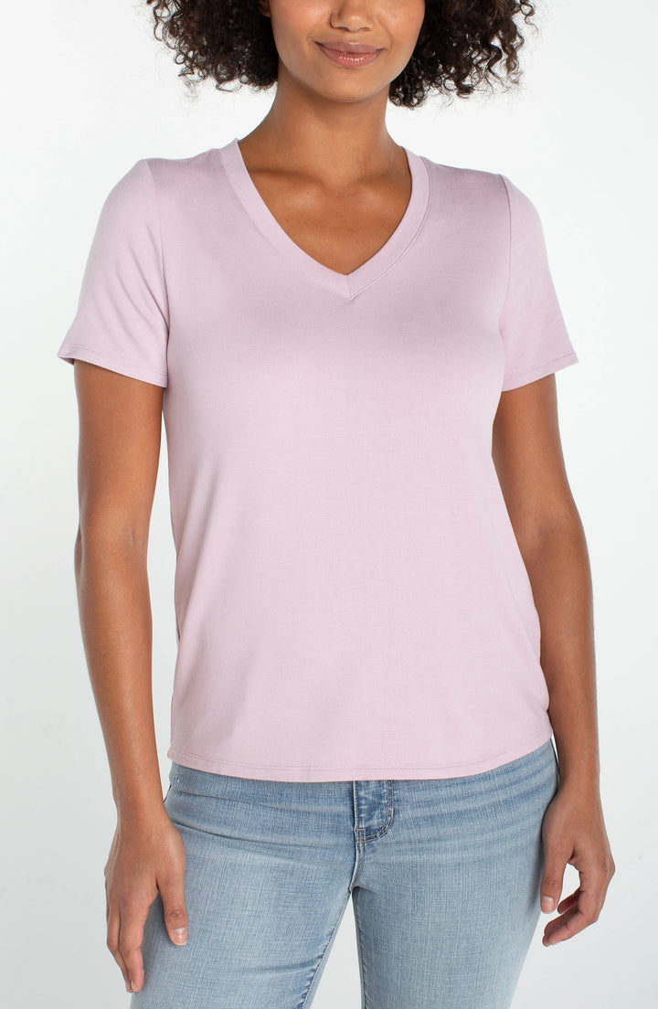 ABBY V-NECK TEE - lilac shadow