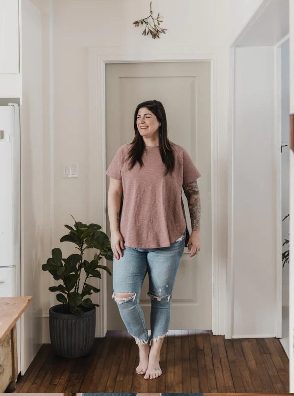 EAST END TEE - black, mauve, clay, stone or   tawny