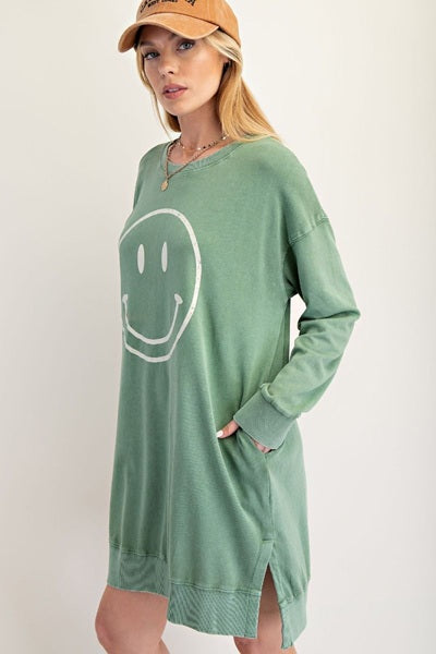 HAPPY VIBES SWEATSHIRT DRESS - juniper green, black or truffle taupe