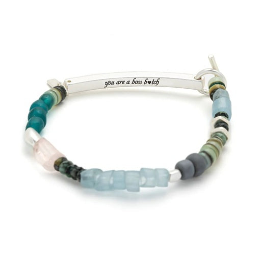 BOSS B♥TCH HIDDEN MESSAGE BRACELET -Rose Quartz/Silver