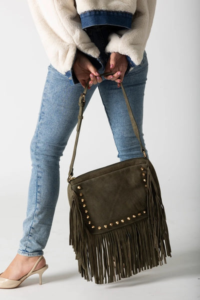 BOHO FRINGE HANDBAG - olive