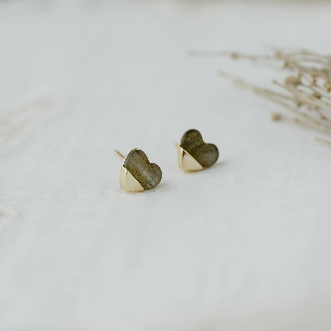 FULL HEART LABRADORITE STUDS- gold