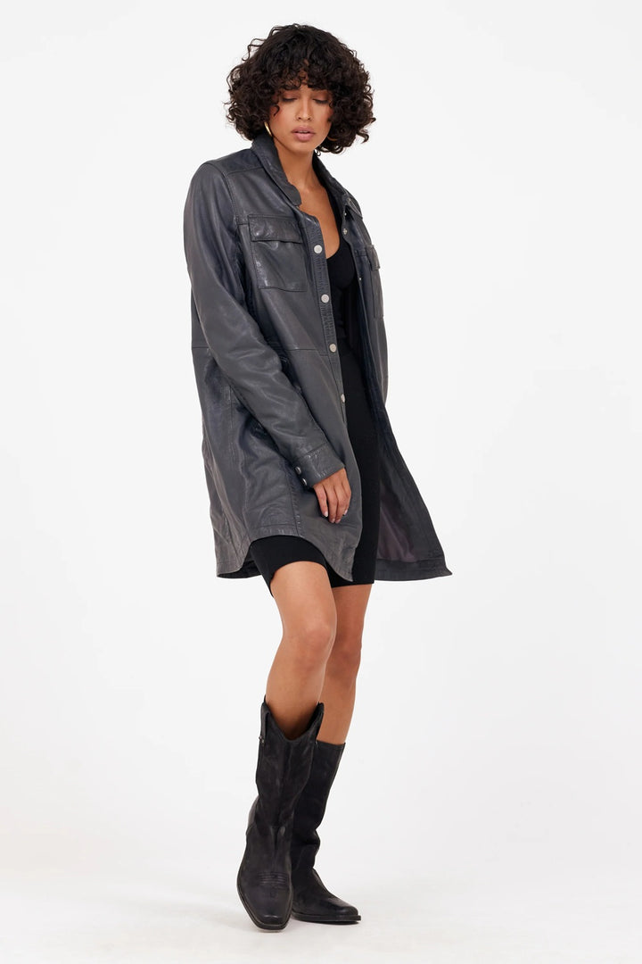 MIHA OVERSIDED LEATHER JACKET-grey