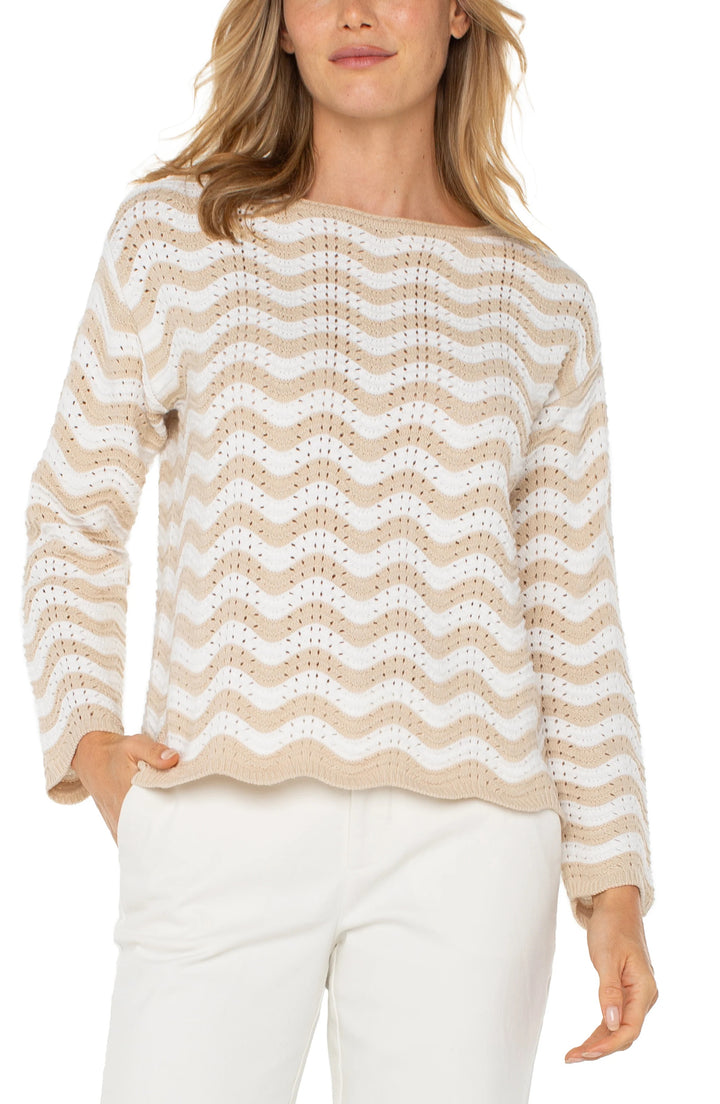 POINT BOATNECK SWEATER - ivory/tan