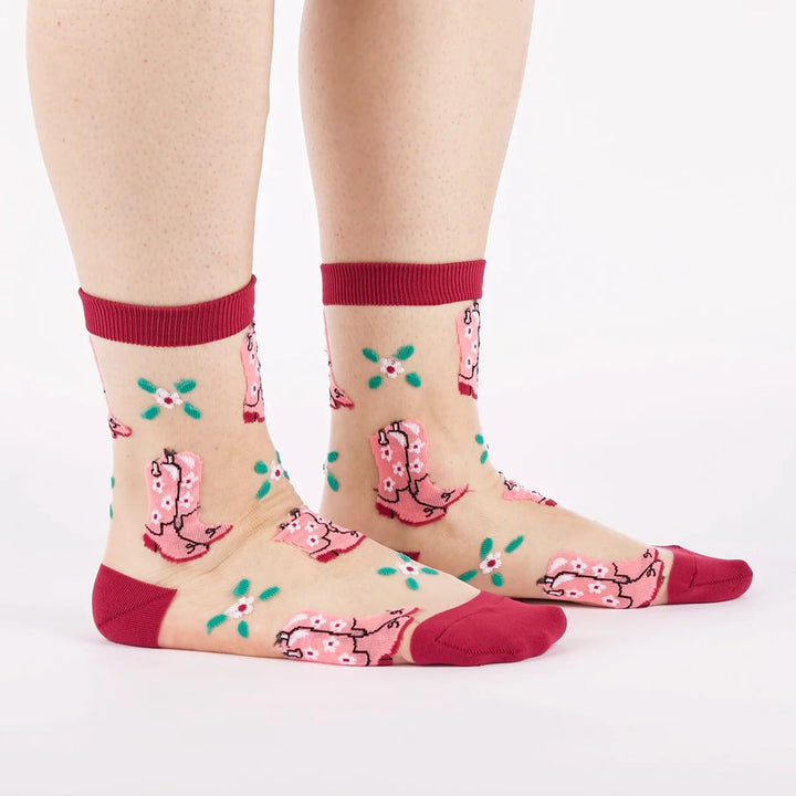 "THESE BOOTS" SHEER CREW SOCKS