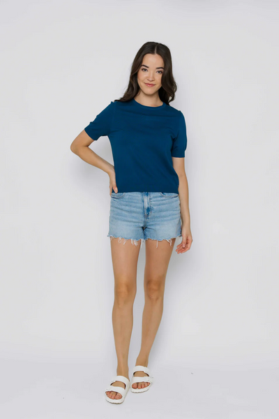 ESSIE ELEVATED SWEATER TEE- cerulean, seafoam, lilac or white stripe