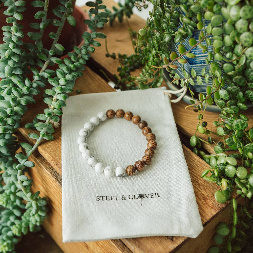 DONNELLY WOOD & STONE BEAD BRACELET - onyx & marble