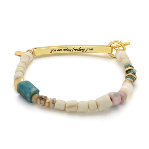 F♥UCKING GREAT HIDDEN MESSAGE BRACELET -Blue Apatite/Gold
