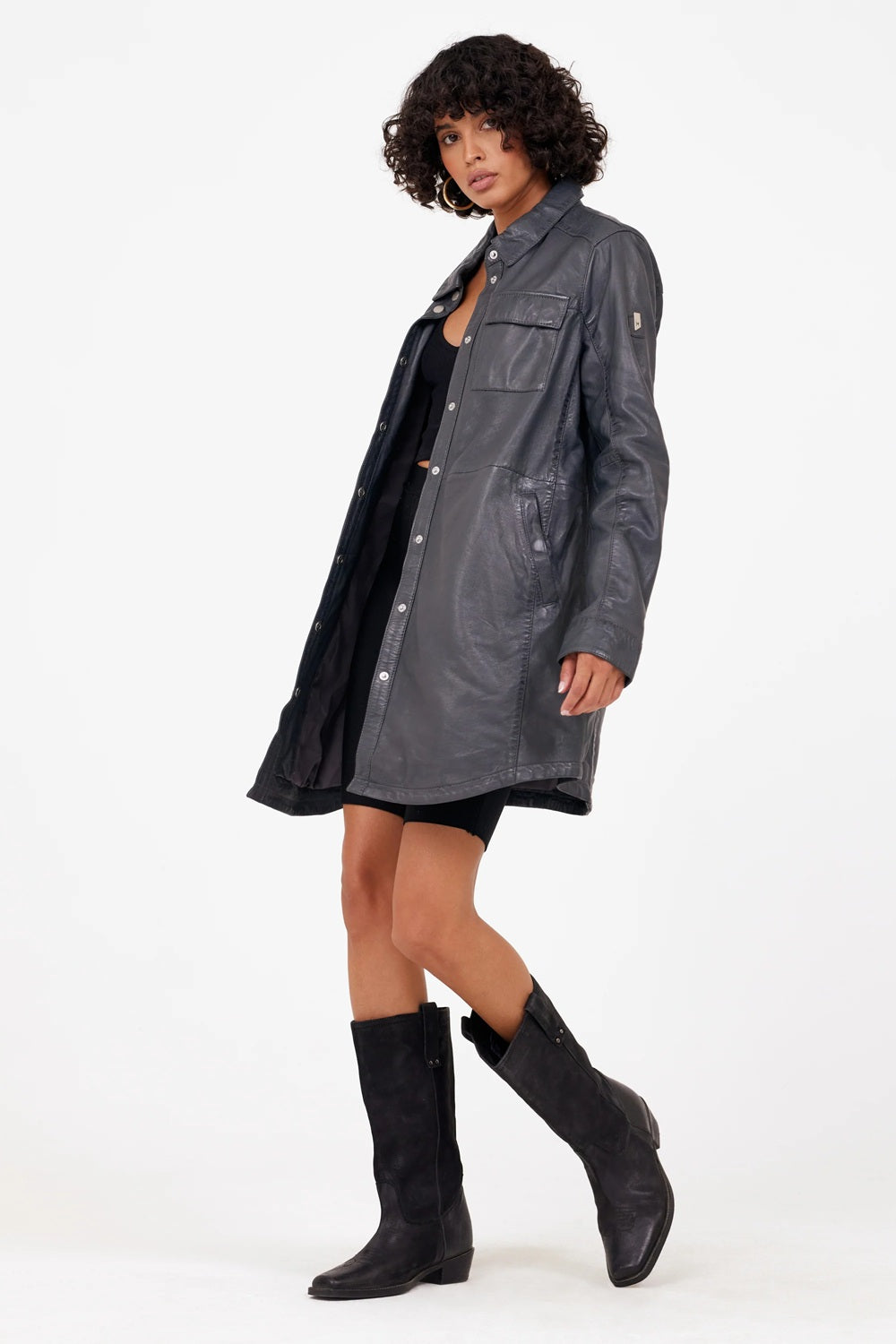 MIHA OVERSIDED LEATHER JACKET-grey