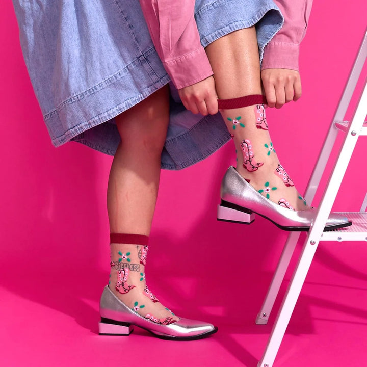 "THESE BOOTS" SHEER CREW SOCKS