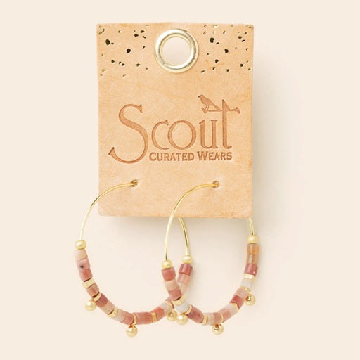STONE DISK HOOPS - rhodonite / gold