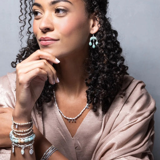 STONE CRESCENT DROP EARRINGS - Labradorite/Gold