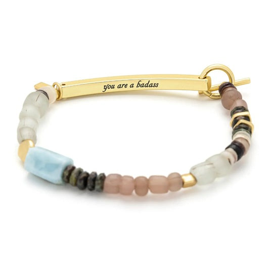 BADASS HIDDEN MESSAGE BRACELET - Larimar/Gold