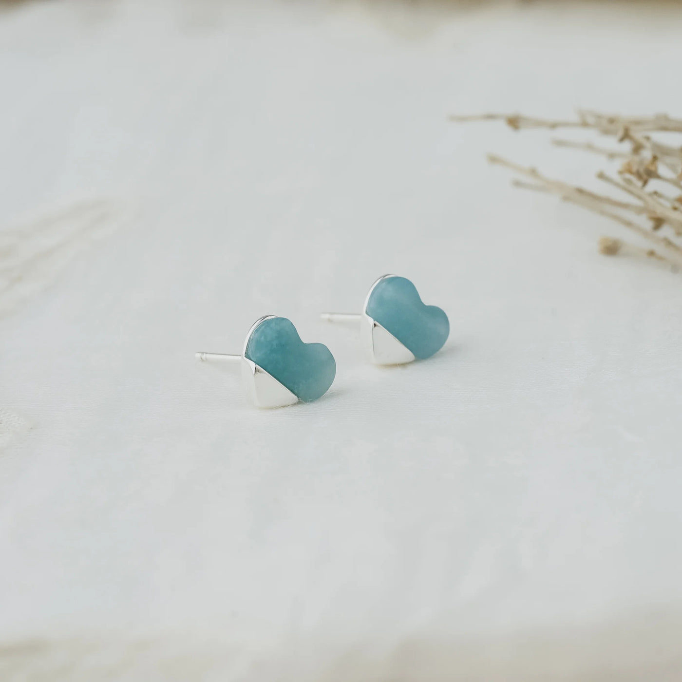 FULL HEART AMAZONITE STUDS - gold or silver