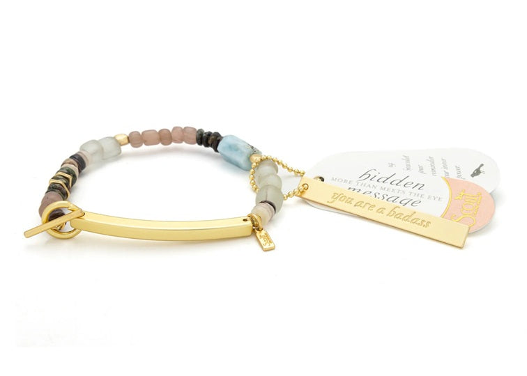 BADASS HIDDEN MESSAGE BRACELET - Larimar/Gold