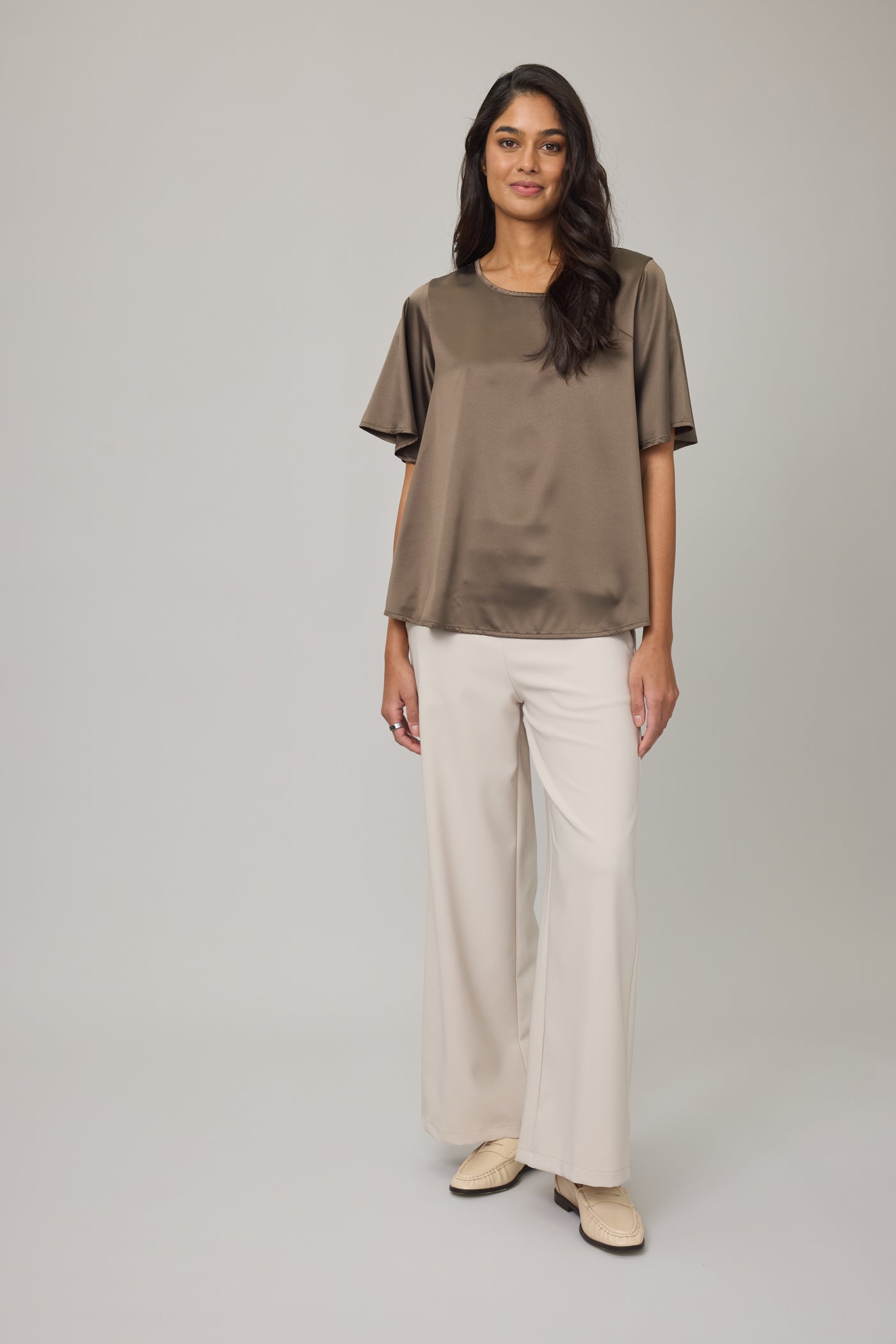 Satin Flutter Sleeve Top