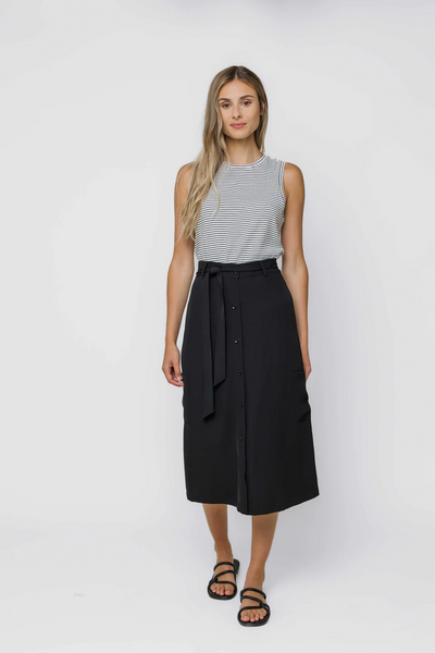 SALLY BUTTON FRONT MIDI SKIRT-black, ecru, lilac or slate