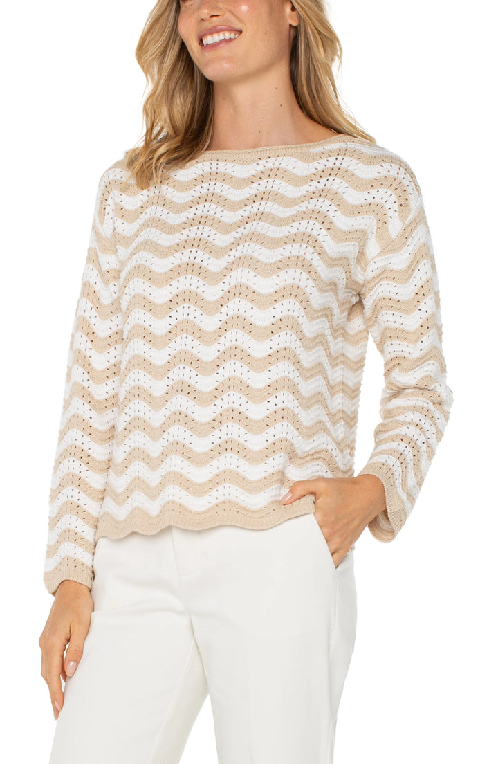 POINT BOATNECK SWEATER - ivory/tan