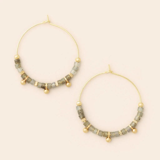 STONE DISK HOOPS - labradorite / gold