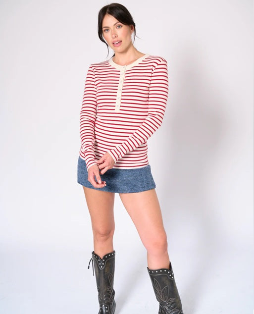 NATHALIE STRIPE HENLEY TOP