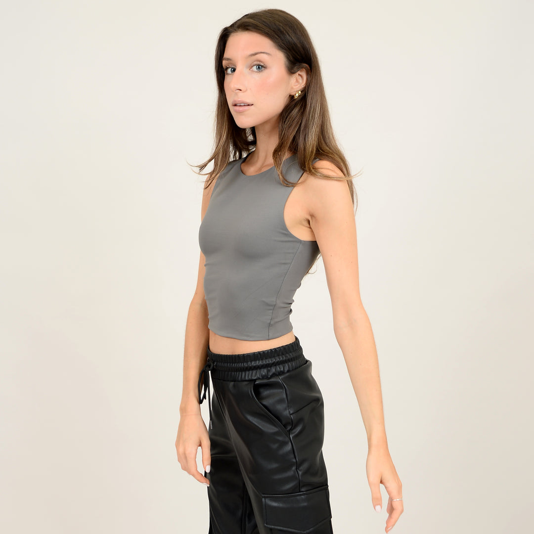 ROXANNA CREW TANK- white, champagne, black, coal & nomad