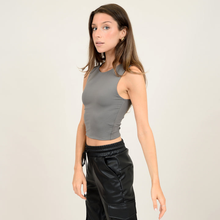 ROXANNA CREW TANK- white, champagne, black, coal & nomad