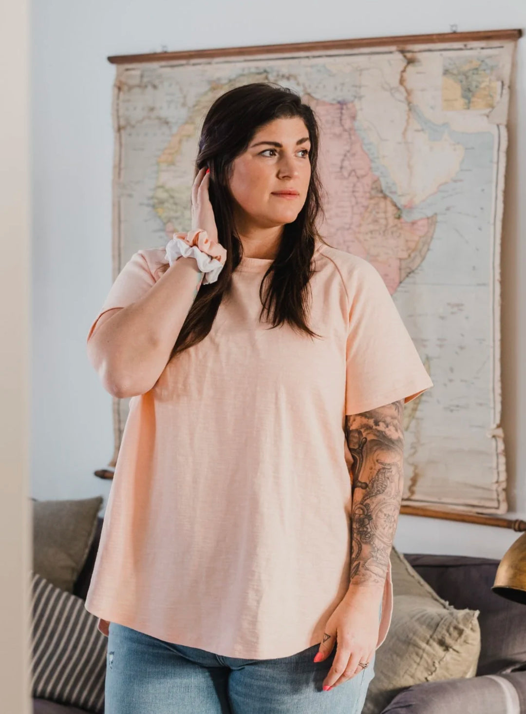 EAST END TEE - black, mauve, clay, stone or   tawny