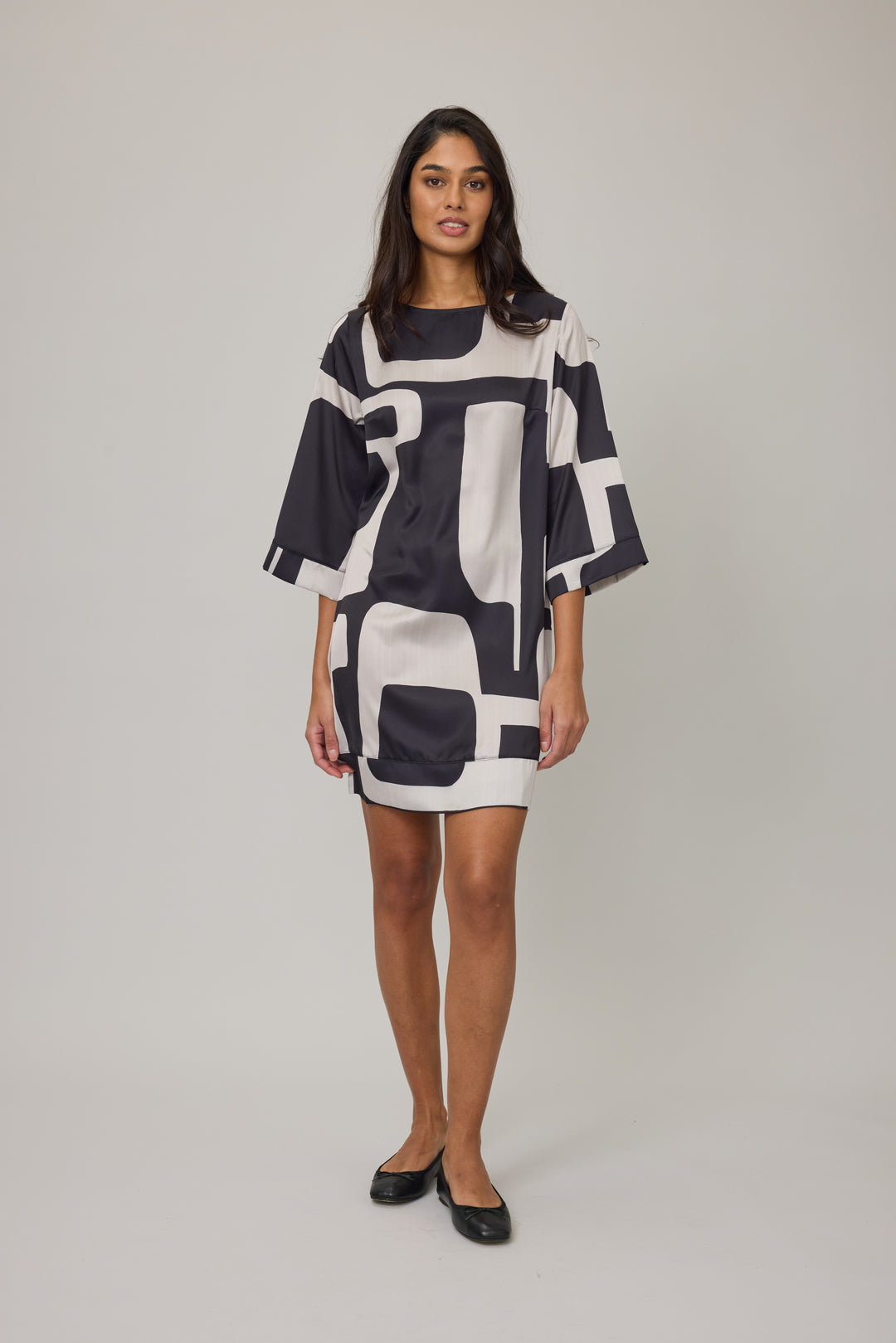 Satin Dress in Abstract Mosaic Print