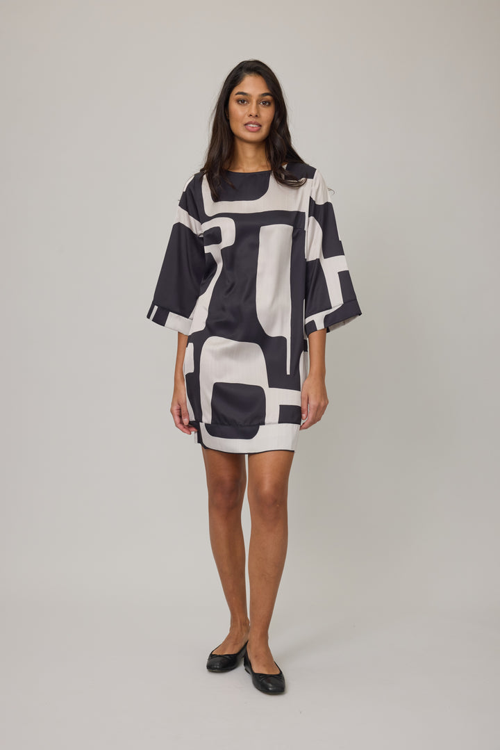 Satin Dress in Abstract Mosaic Print