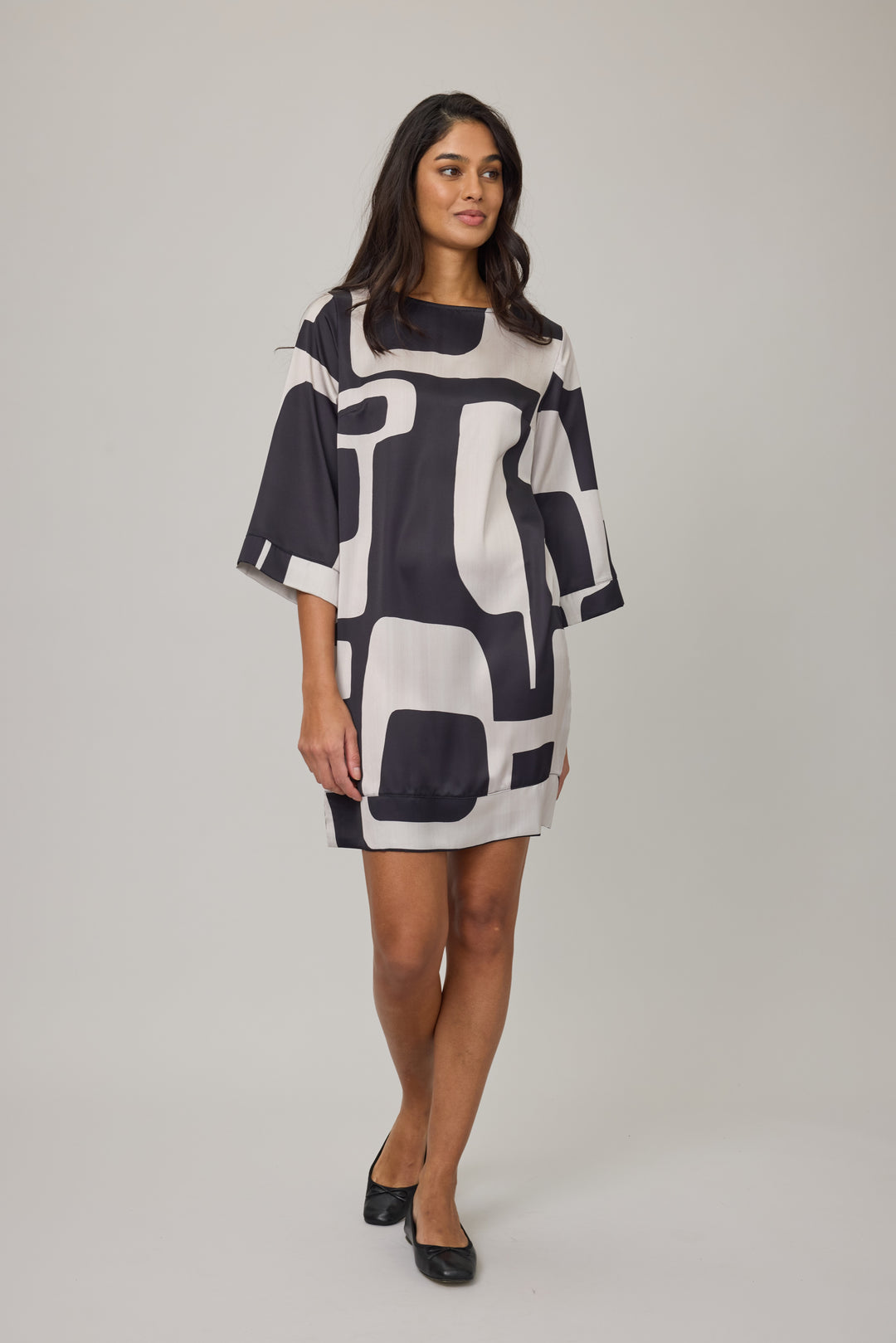 Satin Dress in Abstract Mosaic Print