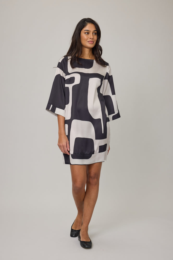 Satin Dress in Abstract Mosaic Print