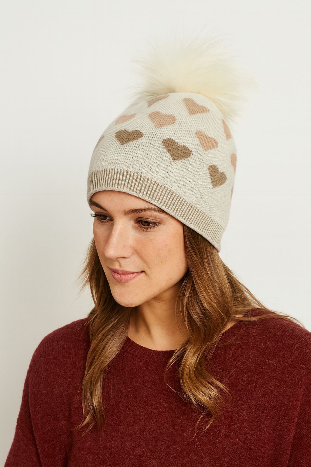LAUREN HEART TOQUE- grey mocha or black grey